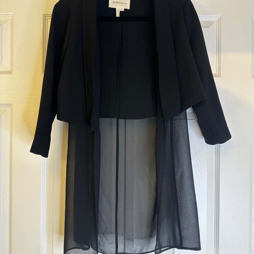 BCBGeneration Black Sheer Duster Cardigan Open Front Layered Chiffon Jacket